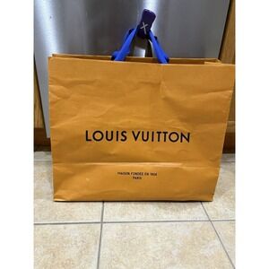 Louis Vuitton Extra Large paper bag. Tan-orange color blue handles 19 x 16 x 9